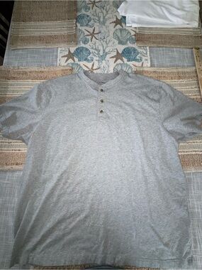 L.L. Bean Men's Henley Shirt, Short-Sleeve, Gray, Traditional Fit, XXL